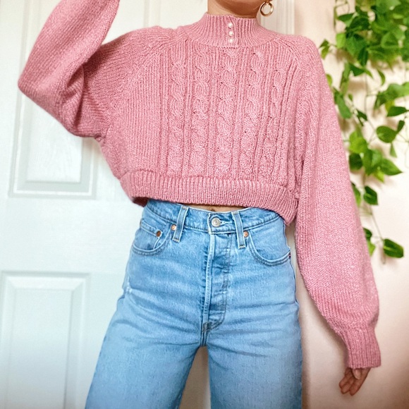 Karen Scott Sweaters - Cropped Pink Knit Sweater
